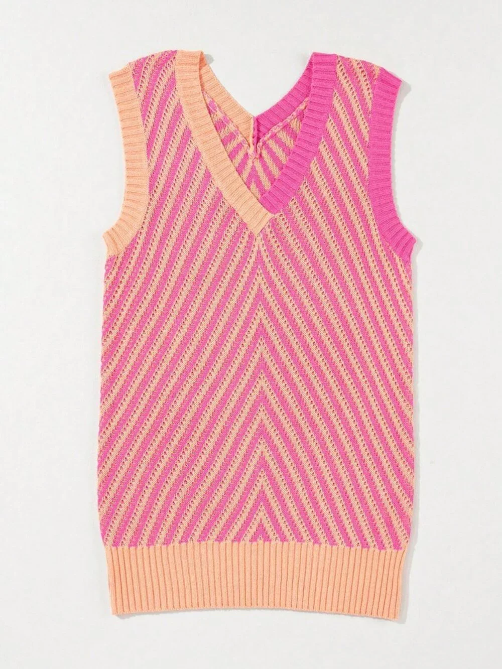 Multicolor Casual Women's Sleeveless V-Neck Striped Knit Vest